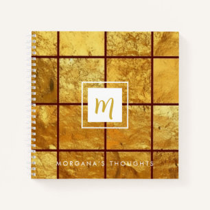 Cuaderno Cuadrado de Monograma de la Cuadrícula de Oro de L