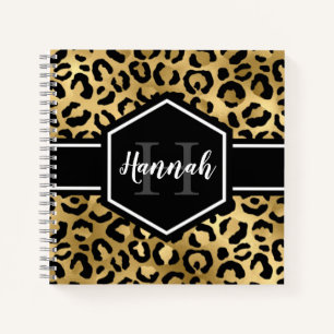 Cuaderno Cuadrado de Monograma de Lugares de Leopardo Negro