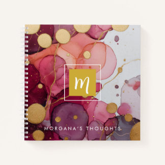 Cuaderno Cuadrado de Monograma Dorado Púrpura