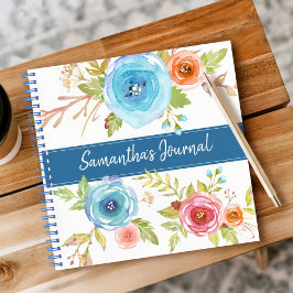 Cuaderno Cuadrado de nombre de guión personalizado con flor