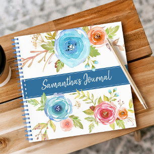 Cuaderno Cuadrado de nombre de guión personalizado con flor