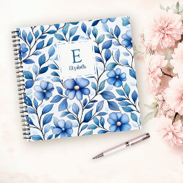 Cuaderno cuadrado floral azul personalizado