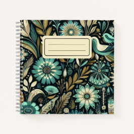 Cuaderno cuadrado floral verde azulado