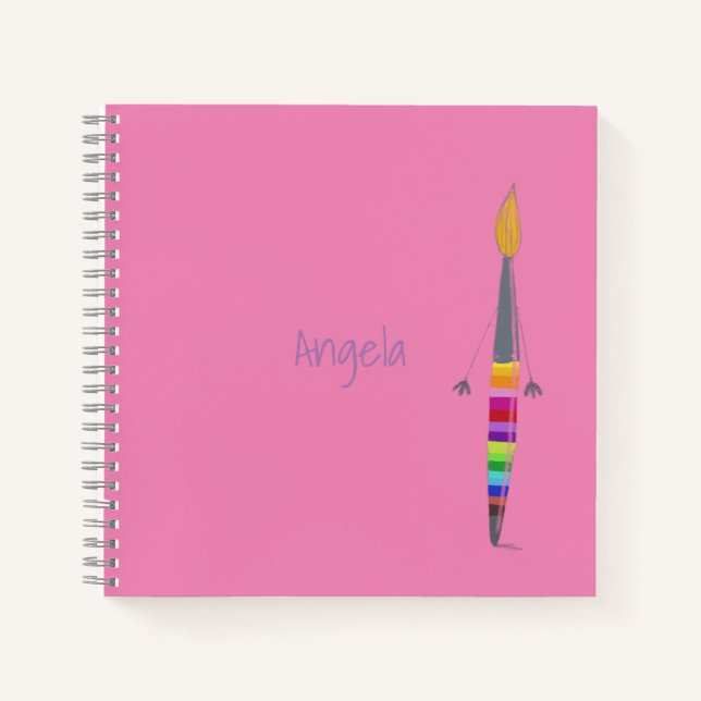 Cuaderno cuadrado personalizable Polly Paintbrush. (Anverso)