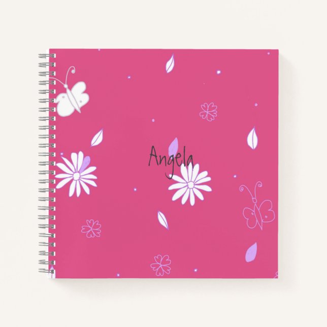 Cuaderno cuadrado personalizable Pretty Pink Girly (Anverso)