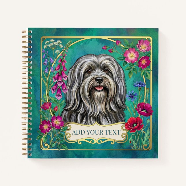 Cuaderno cuadrado personalizado de Lhasa Apso gris (Anverso)