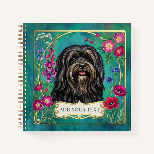 Cuaderno cuadrado personalizado de Lhasa Apso negr (Anverso)
