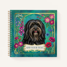 Cuaderno cuadrado personalizado Lhasa Apso negro y
