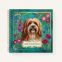 Cuaderno cuadrado personalizado Lhasa Apso rojo bl