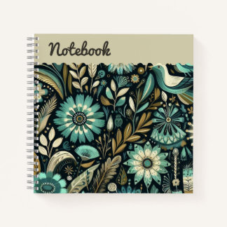 Cuaderno Cuadrado superior de etiqueta floral verde azulado