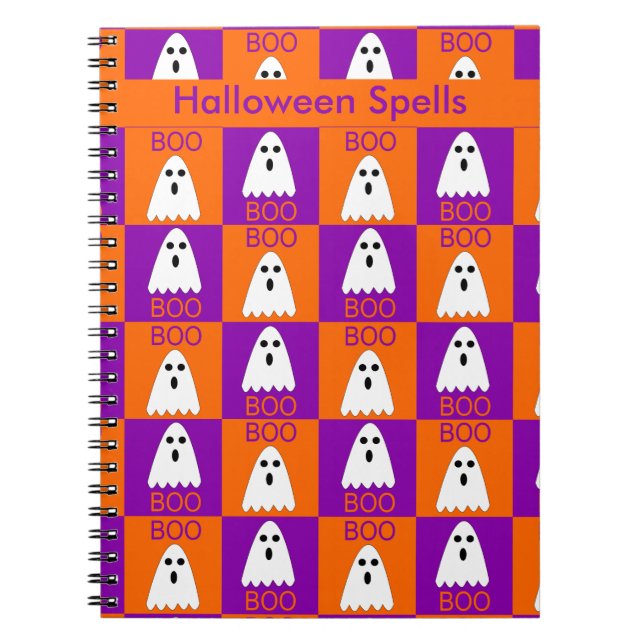 Cuaderno Cuadrados de boo fantasma morado y Naranja de Hall (Frente)