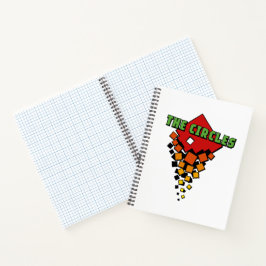 Cuaderno Cuadrados rojos y amarillos con texto verde de los