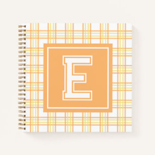 Cuaderno Cuadrícula de Plaid Preppy con Monograma Naranja A