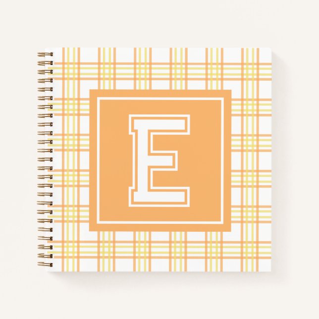 Cuaderno Cuadrícula de Plaid Preppy con Monograma Naranja A (Anverso)