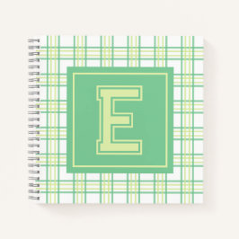 Cuaderno Cuadrícula de Plaid Preppy con Monograma Verde Lim