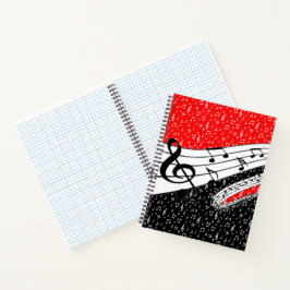 Cuaderno cuadrícula de tema musical rojo y negro
