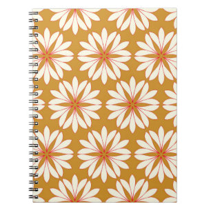 Cuaderno Cuadrícula floral esquelética: oro, rojo, marfil
