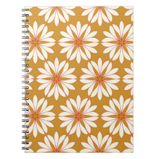 Cuaderno Cuadrícula floral esquelética: oro, rojo, marfil