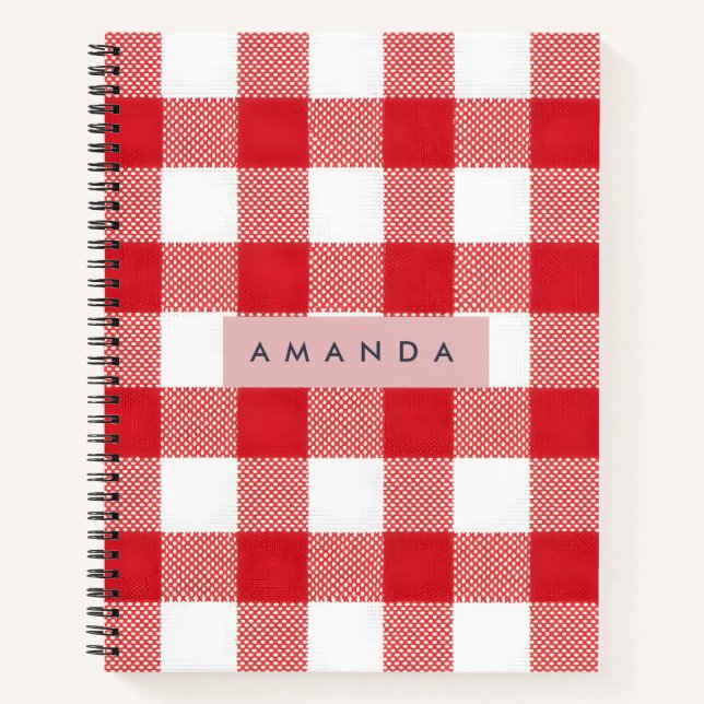 Cuaderno Cuadro de Gingham Rojo Clásico Personalizado (Anverso)