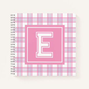 Cuaderno Cuadro Preppy Monograma Universitario Rosa Púrpura