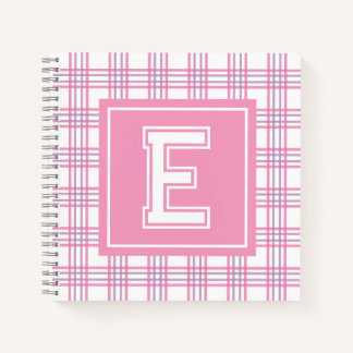 Cuaderno Cuadro Preppy Monograma Universitario Rosa Púrpura