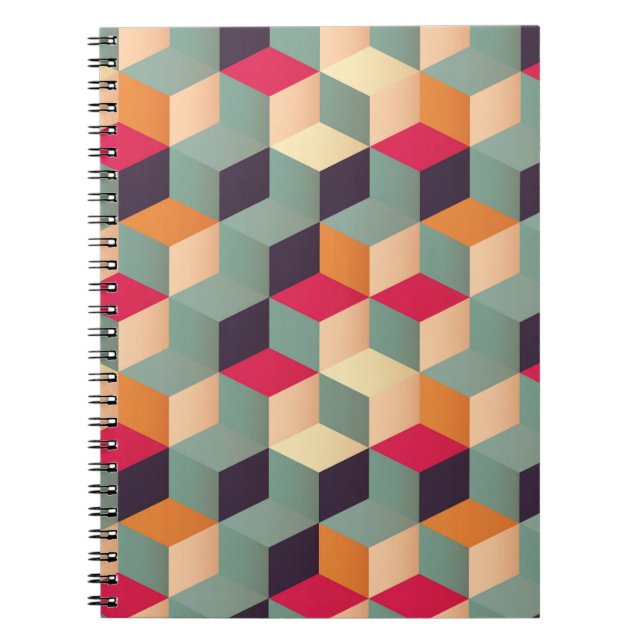 Cuaderno Cuadros coloridos, patrón geométrico retro. (Frente)