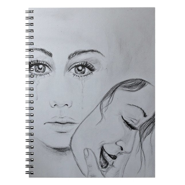 Cuaderno Cuadros de papel con máscaras felices y tristes (Frente)