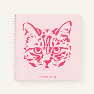 Cuaderno Cuadros Tabby Cat Face rosa y rojo