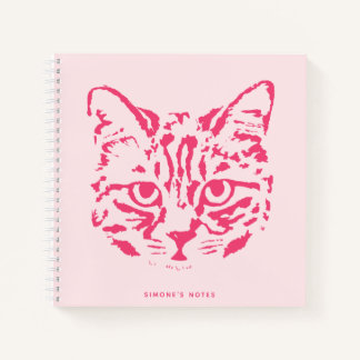 Cuaderno Cuadros Tabby Cat Face rosa y rojo