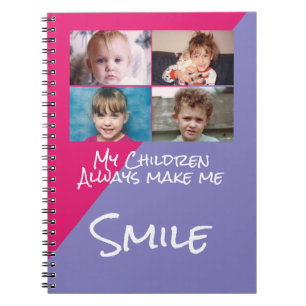Cuaderno Cuatro fotos de niños me hacen sonreír rosa morado