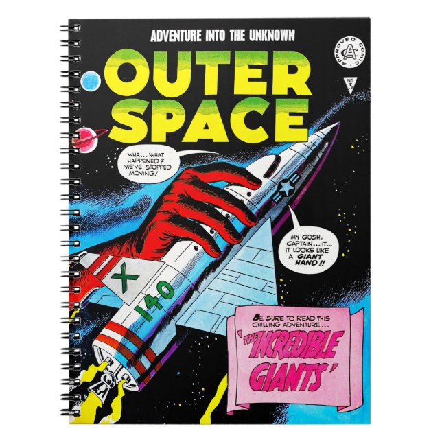Cuaderno Cubierta de cómics de Retro Sci-Fi Adventure Space (Frente)