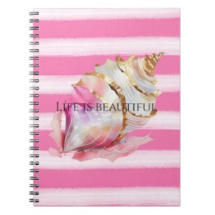 Cuaderno Cubierta de oro de las franjas rosadas de la playa