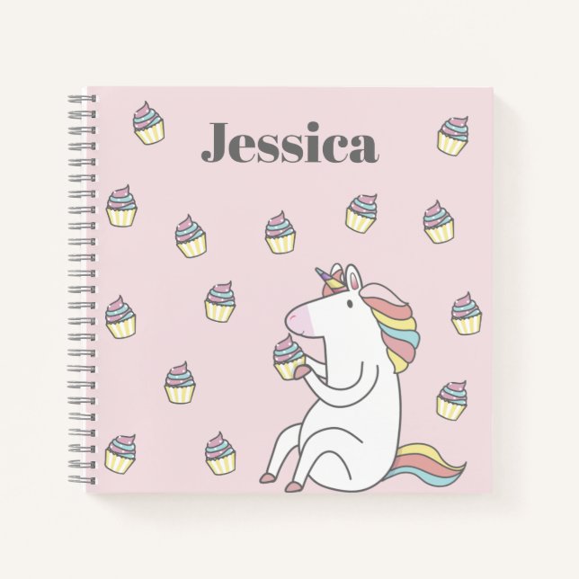 Cuaderno Cubierta de unicornio fina rosa personalizada (Anverso)