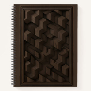 Cuaderno Cubierta dura de madera tallada geométrica abstrac