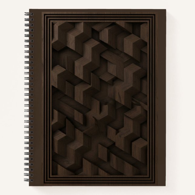 Cuaderno Cubierta dura de madera tallada geométrica abstrac (Anverso)