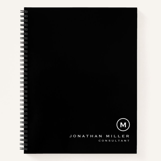 Cuaderno Cubierta dura del Monograma Blanco Negro Profesion (Anverso)