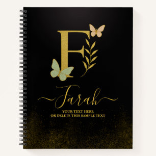 Cuaderno Cubierta para portátiles de mariposa Gold Letter F