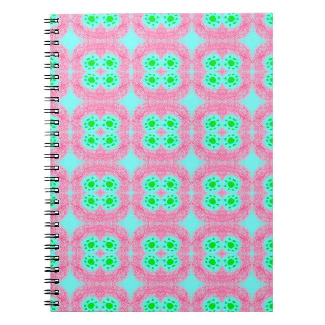 Cuaderno Cubierta verde pastel, impresión tribal de ikat. E (Frente)