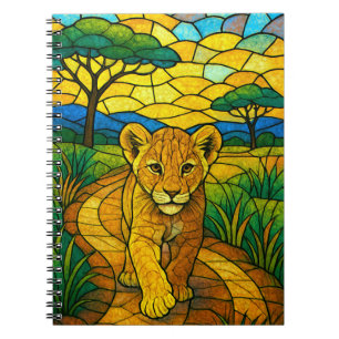 Cuaderno Cubo de león en la Savanah, arte de vidrio manchad