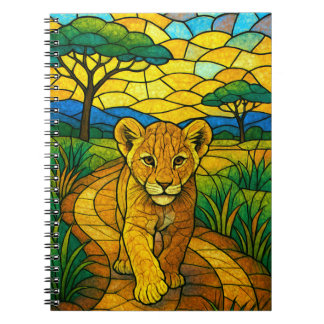Cuaderno Cubo de león en la Savanah, arte de vidrio manchad