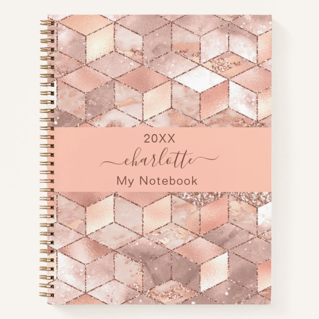 Cuaderno Cubo de mármol moderno en oro rosa (Anverso)