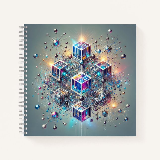 Cuaderno Cubos Brillantes y Diseño de Red Molecular (Anverso)