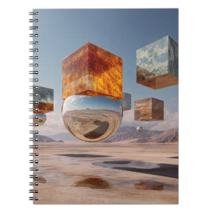 Cuaderno Cubos flotantes surrealistas y esfera reflectante