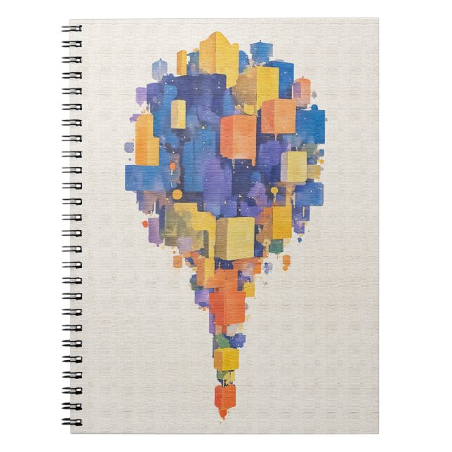 Cuaderno Cubos geométricos abstractos flotantes en acuarela (Frente)