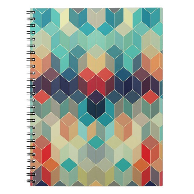 Cuaderno Cubos geométricos hipster: fondo de mosaico retro. (Frente)