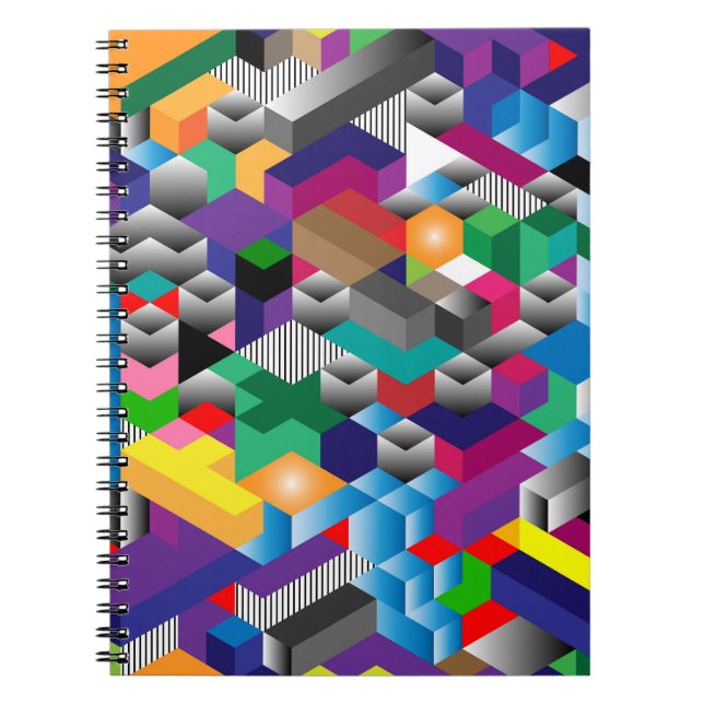 Cuaderno Cubos isométricos 3D, sin soldadura geométrica. (Frente)