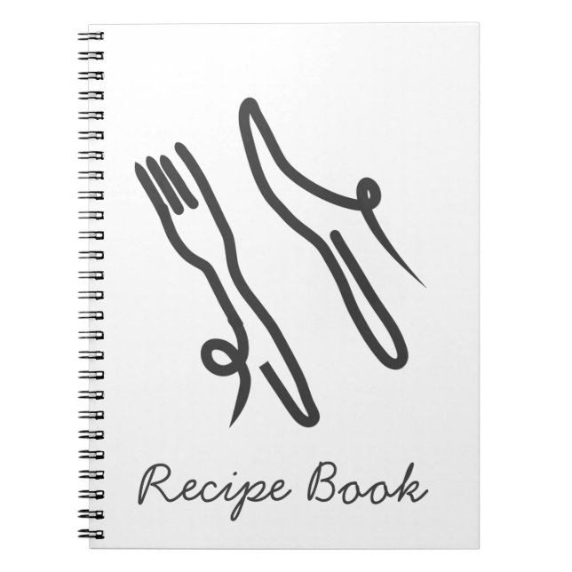 Cuaderno Cuchillo alimenticio y tenedor moderno gris y blan (Frente)