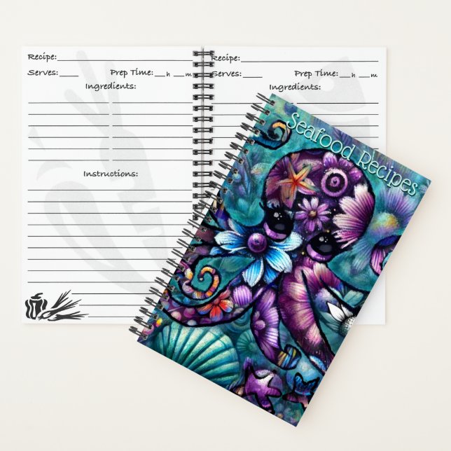 Cuaderno Cuenca azul púrpura del pulpo floral Verde azulado (Interior)