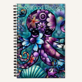 Cuaderno Cuenca azul púrpura del pulpo floral Verde azulado