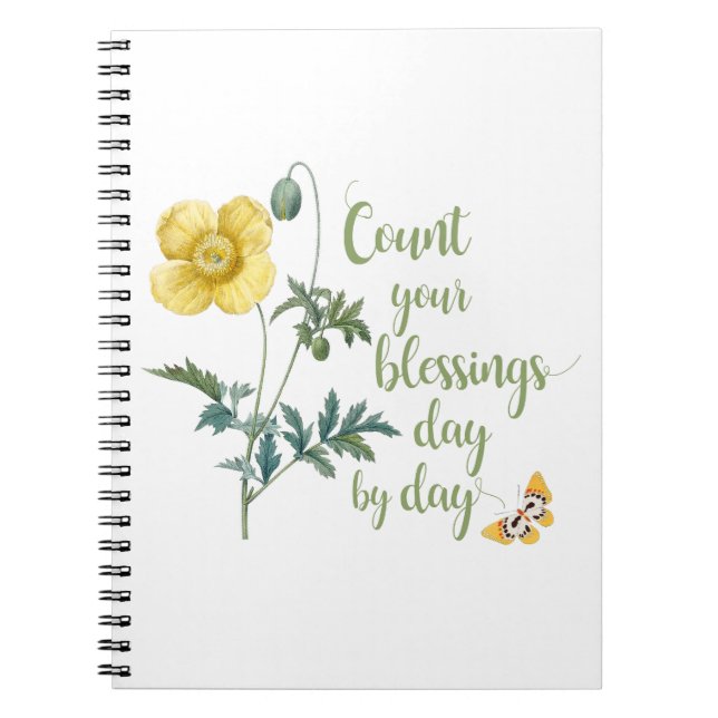Cuaderno Cuenta tus bendiciones - amapola amarilla vintage (Frente)